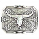 M&F WESTERN NOCONA MENS SILVERTONE SQUARE BELT BUCKLE WITH STEER SKULL