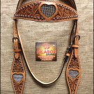 S436 HILASON WESTERN LEATHER HORSE BRIDLE HEADSTALL DARK OIL W/ BLING INLAY
