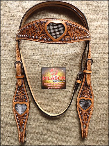 S436 HILASON WESTERN LEATHER HORSE BRIDLE HEADSTALL DARK OIL W/ BLING INLAY