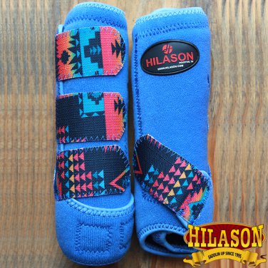 SMALL HILASON AZTEC BLUE HORSE REAR LEG PROTECTION ULTIMATE SPORTS BOOTS PAIR