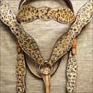 V1 HILASON WESTERN CHEETAH LEOPARD LEATHER HORSE HEADSTALL BRIDLE BREAST COLLAR
