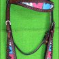HILASON WESTERN LEATHER HORSE HEADSTALL BRIDLE MAHOGANY BLUE PINK