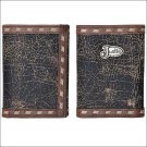 JUSTIN BLACK CRACKLE LEATHER TRIM WESTERN MENS TRIFOLD WALLET SILVER TONE CONCHO