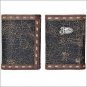 JUSTIN BLACK CRACKLE LEATHER TRIM WESTERN MENS TRIFOLD WALLET SILVER TONE CONCHO