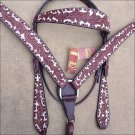 HILASON WESTERN LEATHER BRIDLE HEADSTALL BREAST COLLAR MAHOGANY WHITE