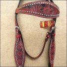 HILASON WESTERN LEATHER HORSE BRIDLE HEADSTALL MAHOGANY W/ BLACK INLAY