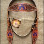HILASON WESTERN LEATHER BROWN INLAY HEADSTALL BRIDLE TAN BLUE CROSS GUN
