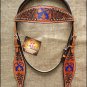 HILASON WESTERN LEATHER BROWN INLAY HEADSTALL BRIDLE TAN BLUE CROSS GUN