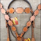 HILASON WESTERN LEATHER LIGHT OIL HORSE HEADSTALL BREAST COLLAR SET