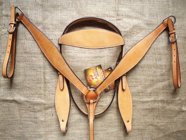 S515 HILASON WESTERN LEATHER HORSE BRIDLE HEADSTALL BREAST COLLAR TAN