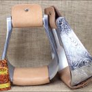 HILASON ENGRAVED LEATHER ALUMINUM SILVER WESTERN HORSE SADDLE STIRRUPS 3 IN.