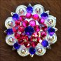 C26 SET OF 2 BLUE PINK CRYSTAL 1-1/4in BERRY CONCHO RHINESTONE HEADSTALL SADDLE