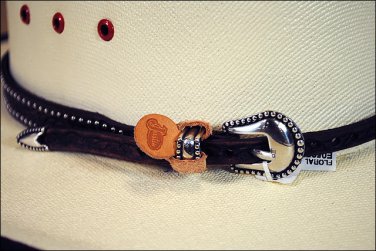 JUSTIN BROWN FLORAL EMBOSSED AND STUDDED LEATHER HATBAND W/ SILVER BUCKLE
