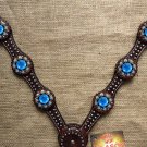 F- HILASON WESTERN LEATHER HORSE BREAST COLLAR DARK BROWN TURQUOISE BERRY CONCHO