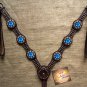 F- HILASON WESTERN LEATHER HORSE BREAST COLLAR DARK BROWN TURQUOISE BERRY CONCHO
