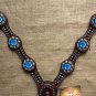 F- HILASON WESTERN LEATHER HORSE BREAST COLLAR DARK BROWN TURQUOISE BERRY CONCHO