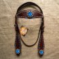 F46 HILASON LEATHER WESTERN HORSE BRIDLE HEADSTALL BROWN TURQUOISE BERRY CONCHO