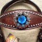 F46 HILASON LEATHER WESTERN HORSE BRIDLE HEADSTALL BROWN TURQUOISE BERRY CONCHO