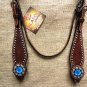 F46 HILASON LEATHER WESTERN HORSE BRIDLE HEADSTALL BROWN TURQUOISE BERRY CONCHO