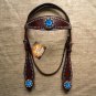 F46 HILASON LEATHER WESTERN HORSE BRIDLE HEADSTALL BROWN TURQUOISE BERRY CONCHO