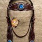F46 HILASON LEATHER WESTERN HORSE BRIDLE HEADSTALL BROWN TURQUOISE BERRY CONCHO