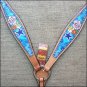 HILASON WESTERN LEATHER HORSE BREAST COLLAR HAND PAINT FLORAL TURQUOISE