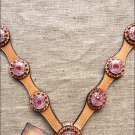 S502 HILASON WESTERN LEATHER HORSE BREAST COLLAR TAN W/ PINK CONCHOS