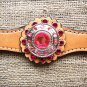 S502 HILASON WESTERN LEATHER HORSE BREAST COLLAR TAN W/ PINK CONCHOS