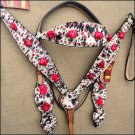 HILASON WESTERN LEATHER HORSE HEADSTALL BRIDLE BREAST COLLAR COWHIDE RED STONE