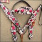 HILASON WESTERN LEATHER HORSE HEADSTALL BRIDLE BREAST COLLAR COWHIDE RED STONE