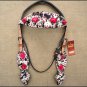 HILASON WESTERN LEATHER HORSE HEADSTALL BRIDLE BREAST COLLAR COWHIDE RED STONE