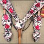 HILASON WESTERN LEATHER HORSE HEADSTALL BRIDLE BREAST COLLAR COWHIDE RED STONE