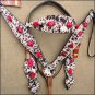 HILASON WESTERN LEATHER HORSE HEADSTALL BRIDLE BREAST COLLAR COWHIDE RED STONE