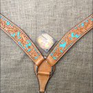 HILASON WESTERN LEATHER HORSE BREAST COLLAR TAN W/ TURQUOISE HAND PAINT INLAY