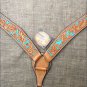 HILASON WESTERN LEATHER HORSE BREAST COLLAR TAN W/ TURQUOISE HAND PAINT INLAY
