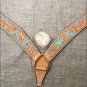 HILASON WESTERN LEATHER HORSE BREAST COLLAR TAN W/ TURQUOISE HAND PAINT INLAY