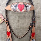 HILASON WESTERN LEATHER BRIDLE HEADSTALL TAN W/ CROSS GUN HEART