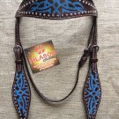 HILASON WESTERN LEATHER HORSE BRIDLE HEADSTALL DARK BROWN TURQUOISE HAND PAINT