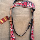HILASON WESTERN LEATHER BRIDLE HEADSTALL FLORAL TOOL HAND PAINT BLACK RED WHITE