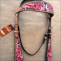 HILASON WESTERN LEATHER BRIDLE HEADSTALL FLORAL TOOL HAND PAINT BLACK RED WHITE
