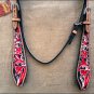HILASON WESTERN LEATHER BRIDLE HEADSTALL FLORAL TOOL HAND PAINT BLACK RED WHITE