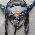 WESTERN LEATHER HORSE BRIDLE HEADSTALL BREAST COLLAR DARK BROWN TURQUOISE CONCHO