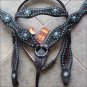 WESTERN LEATHER HORSE BRIDLE HEADSTALL BREAST COLLAR DARK BROWN TURQUOISE CONCHO
