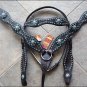 WESTERN LEATHER HORSE BRIDLE HEADSTALL BREAST COLLAR DARK BROWN TURQUOISE CONCHO