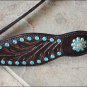 WESTERN LEATHER HORSE BRIDLE HEADSTALL BREAST COLLAR DARK BROWN TURQUOISE CONCHO