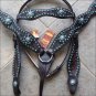 WESTERN LEATHER HORSE BRIDLE HEADSTALL BREAST COLLAR DARK BROWN TURQUOISE CONCHO