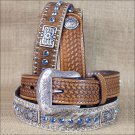 46 INCH WESTERN MEN NOCONA CONCHOS NATURAL BASKET STAMP LEATHER BELT