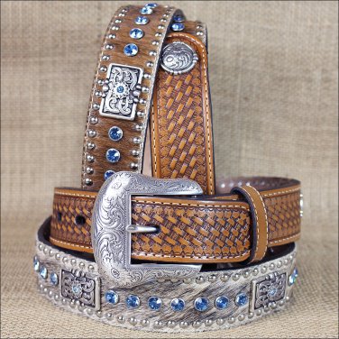 46 INCH WESTERN MEN NOCONA CONCHOS NATURAL BASKET STAMP LEATHER BELT