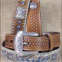 46 INCH WESTERN MEN NOCONA CONCHOS NATURAL BASKET STAMP LEATHER BELT