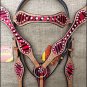 HILASON WESTERN RED ZEBRA HAIR ON LEATHER HORSE BRIDLE HEADSTALL BREAST COLLAR